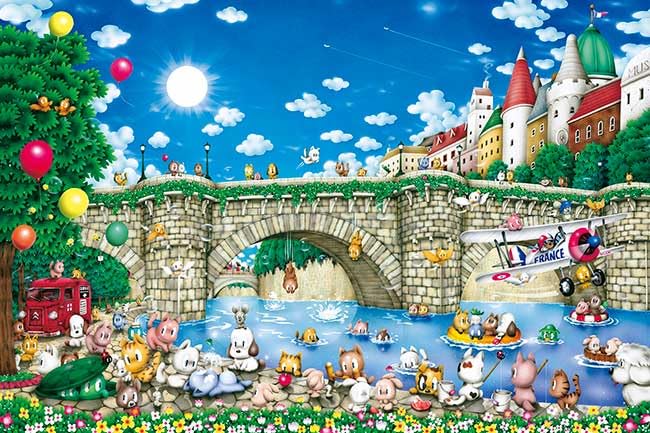 

1000-911 Коты Пон-Нёф от Хидэки Ёсиоки, 1000 элементов (75 х 50 см) пазл, сделано в Японии, APPLEONE