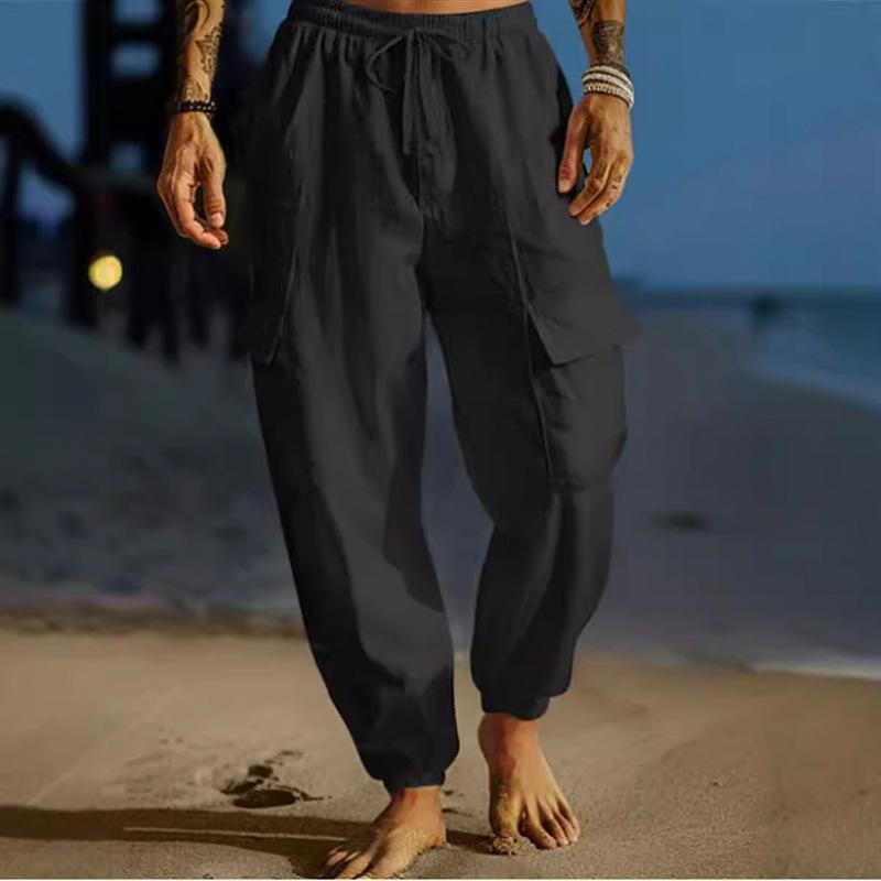 2024 Autumn Jogger Work Pants: Breathable Long Pants with Elastic Drawstring Waistband & Multi-Pocket Design