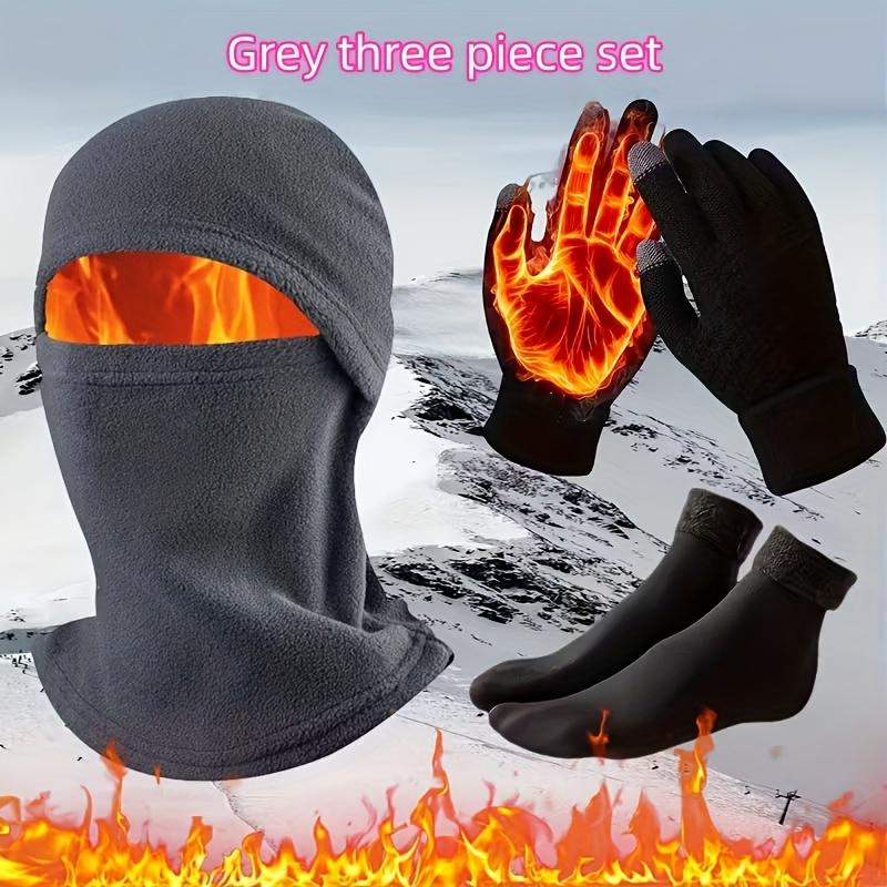 3pcs Winter Sports Thermal Headgear, Gloves & Socks Set - Face/Face/Neck Coverage Cold-Weather Outdoor Kit for Men & Women.