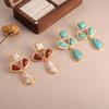 Natural stone geometric fringed earrings personalized niche retro high sense medieval vintage design sense women's earrings