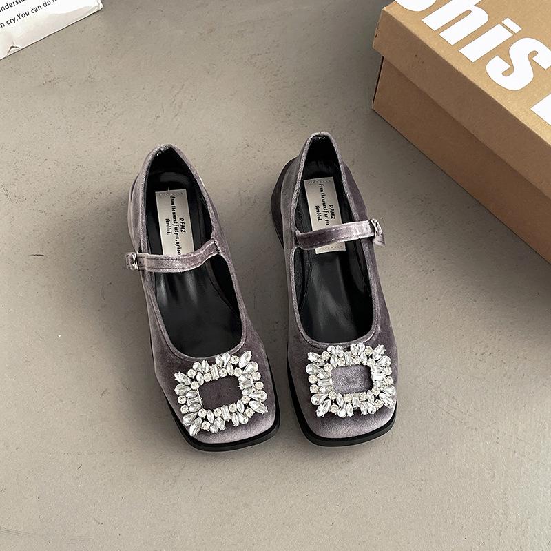 Coarse heel temperament rhinestone burst Mary Jane shoes popular spring and summer new fashion high heel black women's shoes
