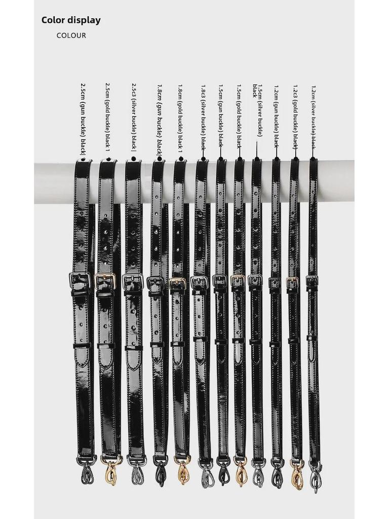 MHS-A-25 Shiny Patent Leather Black Adjustable Shoulder Crossbody Bag with Pin Buckle