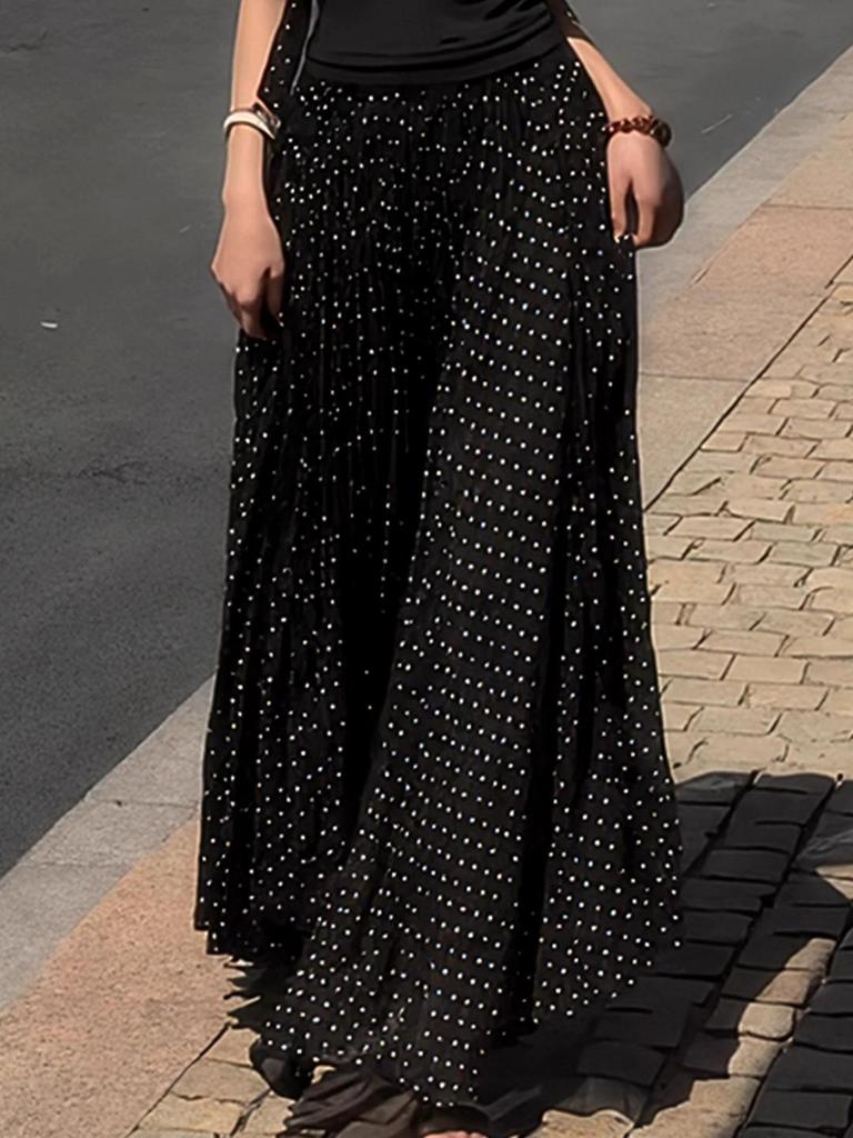 French Polka Dot High Waist Beach Dress - Black