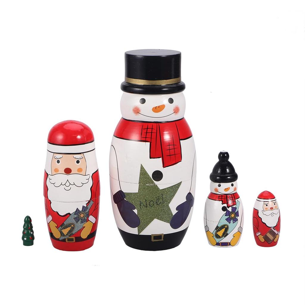 LIOOBO Matryoshka Russian Dolls, Handmade Traditional Wooden Toys, Decorative Accessories, Christmas, Birthday Gifts, 5-Piece Set (Snowman)