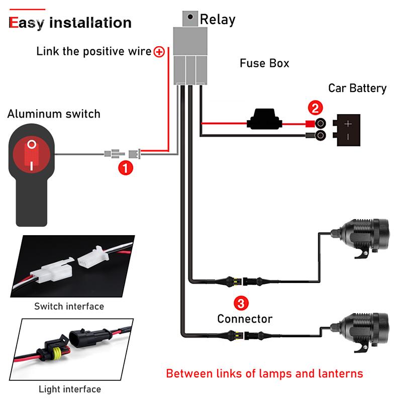 12V 1.6M/2.2M Motorcycle Wiring Relay Harness Switch For LED Spotlight Fog Light With Fuse Electric On Off Switch Cable 2 Wires