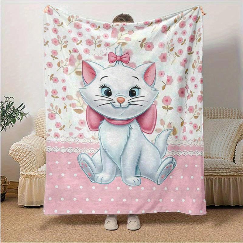 1PC Cute Cartoon Marie Cat Blanket, Seasonal Universal, Home Decoration, Throw, Plush Blankets, Soft Flannel Throw Blanket, Versatile & Cozy