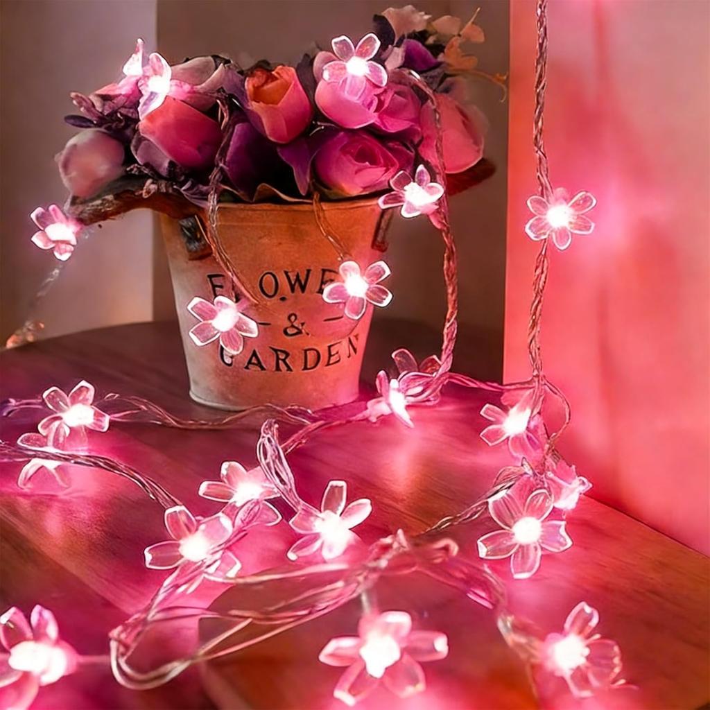 33ft 100 LED Plug in Pastel Christmas Flower String Lights Hanging Decor | Decorative Soft Crystal Petal Cherry Blossom Lamp for Easter, Valentine's
