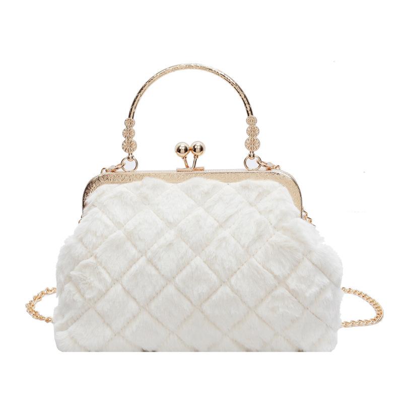 Rhombus Kette kleine Tasche Damen 2024 neue Herbst und Winter Plüschtasche vielseitige Clip Shell Tasche Handtasche Haartasche