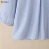 ZANZEA Women Casual V-Neck 3/4 Sleeve Loose Stripe Blouse