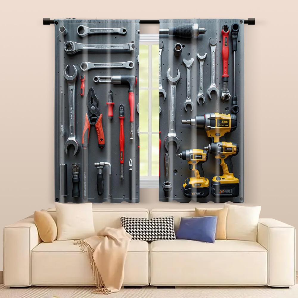 2 Pcs, Filtering Curtains (Excluding Rods, Non-Movable, Without Batteries) Workshop Toolsbackgroundsuitable For Use In Bedrooms