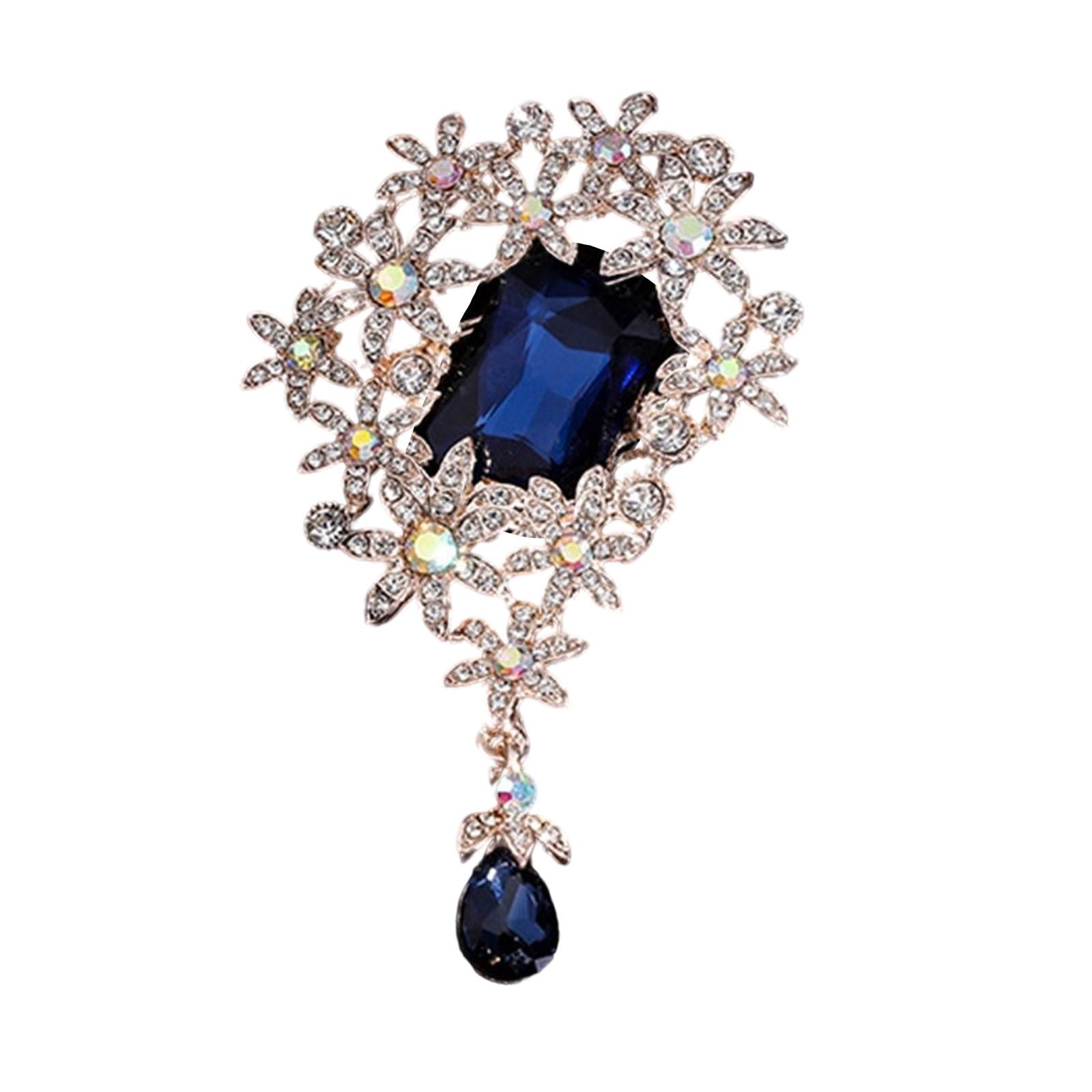 

Elegant Floral Brooch for Women Vintage Inspired Alloy Crystals Embellished Accessory for Weddings Parties Daily Wear синій