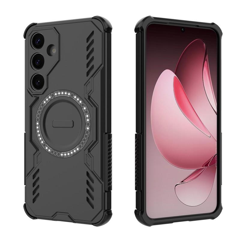 For Samsung Galaxy S25+ Magnetic Case WANLONFENG DJ Series PC TPU Phone Cover with 2Pcs Tempered Glass Film