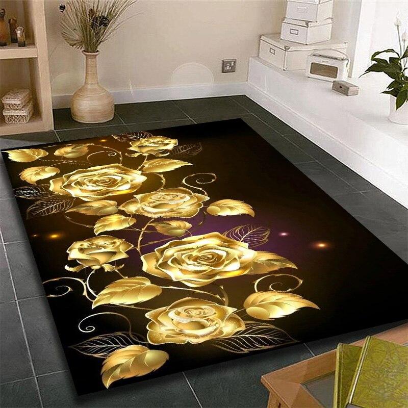 Fashion Modern Area Rugs Gold Rose Pattern Room Bedroom Floor Mat Carpet Rugs and Carpets for Home Living Room