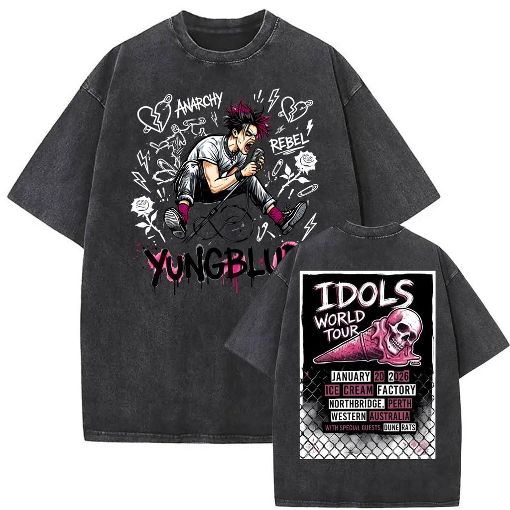 Youngblud Idols The World Tour Tee Shirt Unisexs Women Vintage Washed High Street T Shirt Summer Cotton Comfort Tshirts