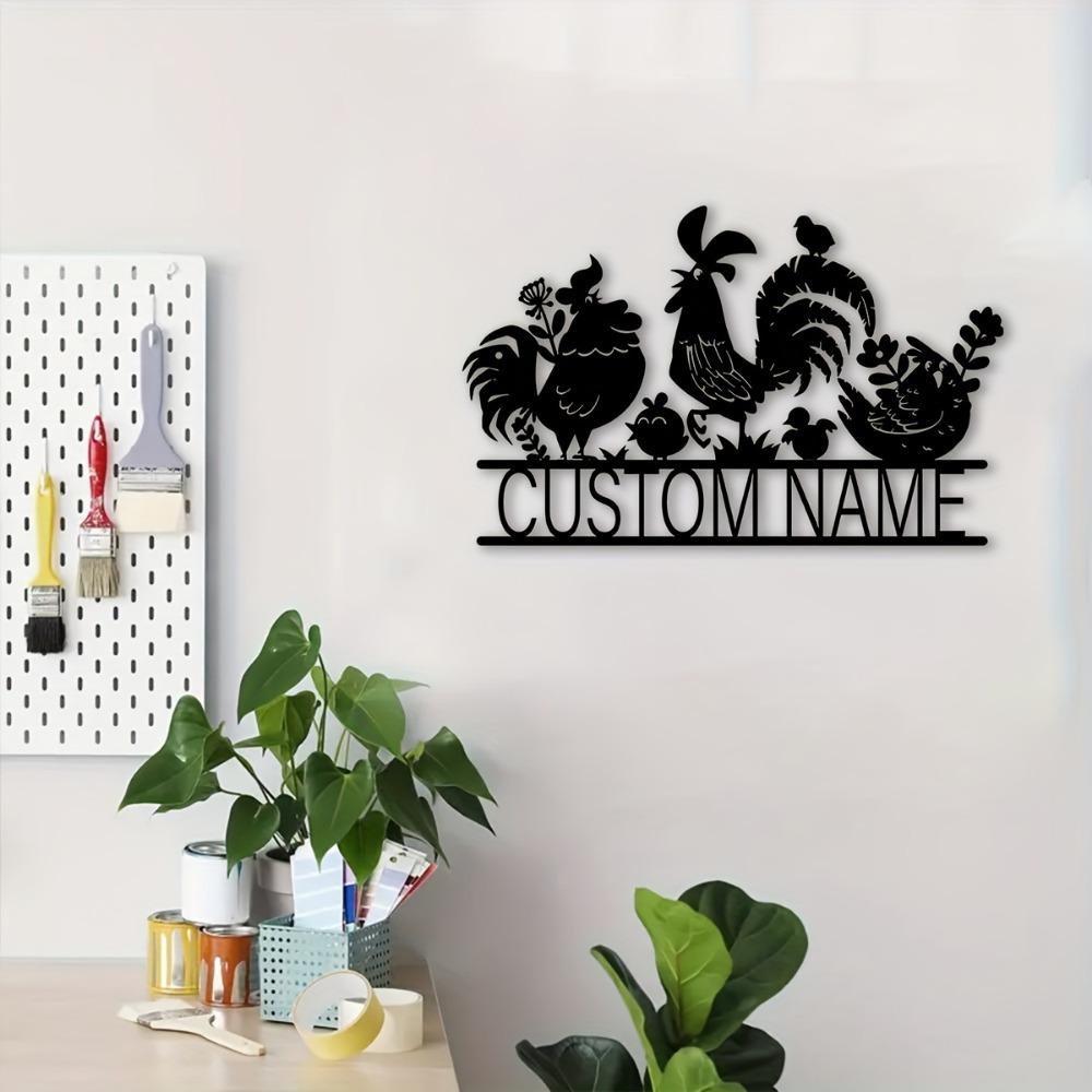 Customized Giant Rooster & Chicks Metal Wall Sculpture, Personalized Rustic Ornament for Patio, Yard, Gift, 1pc