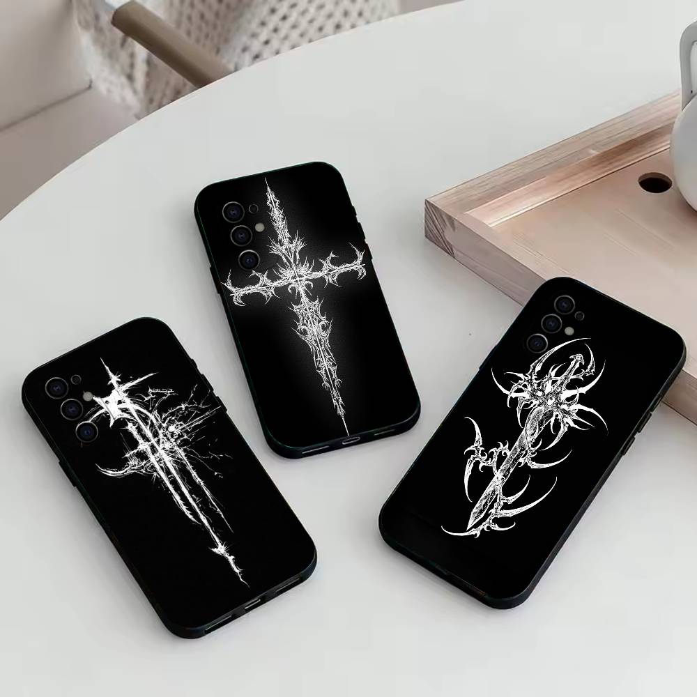 Cyber Sigil Cross Phone Case For Samsung S25,S24,S21,S22,S23,S30,Ultra,S20,Plus,Fe,Lite,Note,10,Black Cover