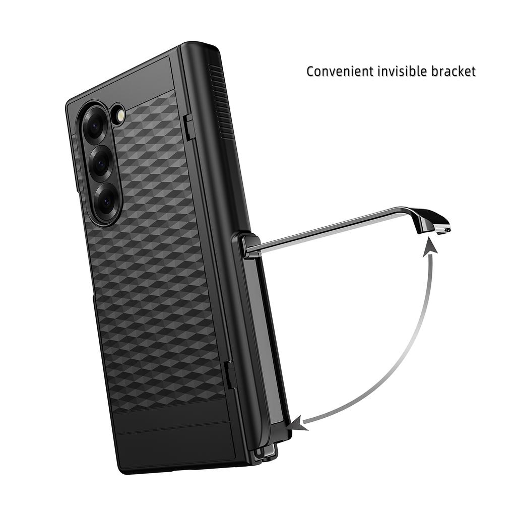 For Samsung Galaxy Z Fold6 5G Case Hinge Kickstand PC Phone Cover with Tempered Glass Film