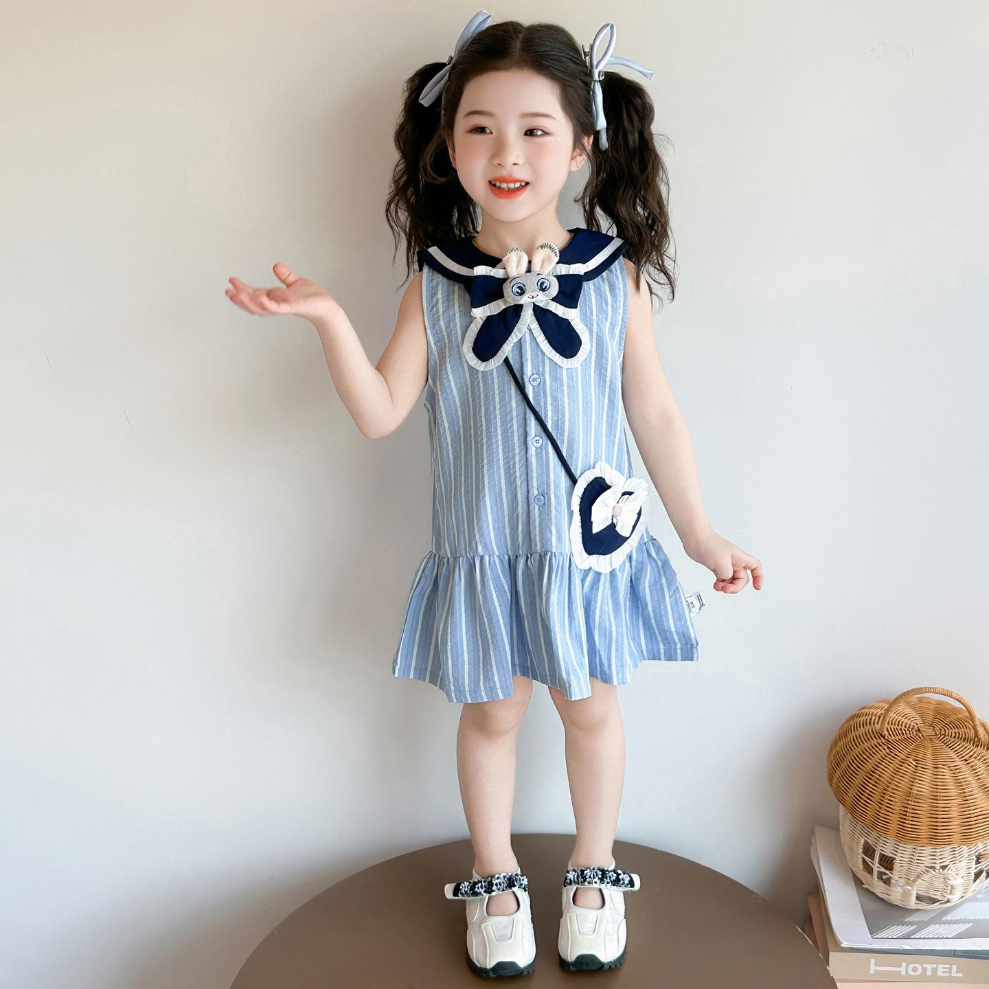 Girls  Summer 2026 Judy Rabbit Police Officer Princess Dress with Bow and Navy Collar Skirt 100 cm