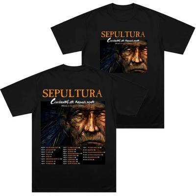 Camiseta Conmemorativa de la Gira Europea de Sepultura, Estilo Metal Rock, Algodón Unisex Manga Corta, Camisetas Rock de Calle