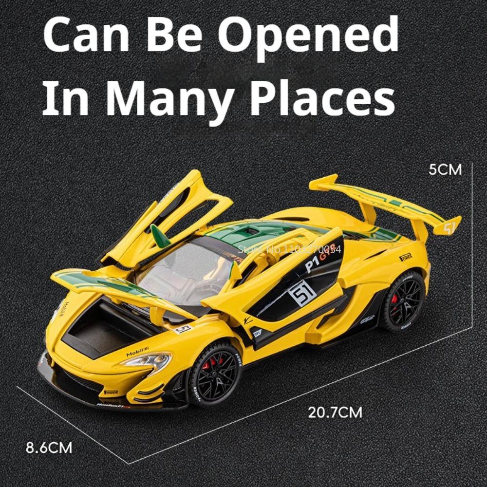 1/22 McLaren P1 GTR Modelo Coches Juguete Aleación Fundición a Presión Coche Deportivo 3 Puertas Que Se Pueden Abrir Sonido Luz Retroceso Modelo Decoración Festival Regalo