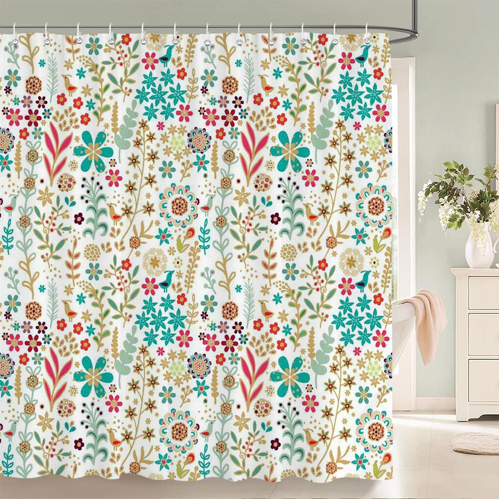 1 pièce Rideau de douche en tissu polyester à motif floral coloré Tissu imperméable Rideau de salle de bain Rideau de séparation anti-moisissure
