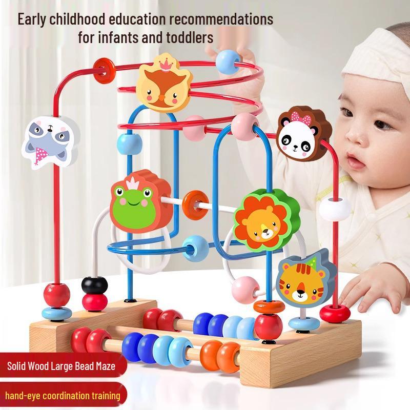 Montessori Bead Maze & Building Blocks for Babies, Ages 6 Months To 2 Years - Early Education Puzzle