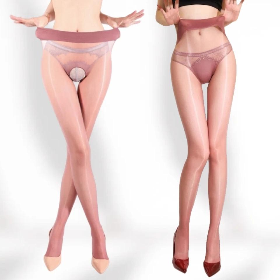Sexy Women Seamless Deep Crotch Foot Shaped Pantyhose 3D Shiny Transparent Ultrathin Breathable Stocking Ol Ootd Summer Fashion