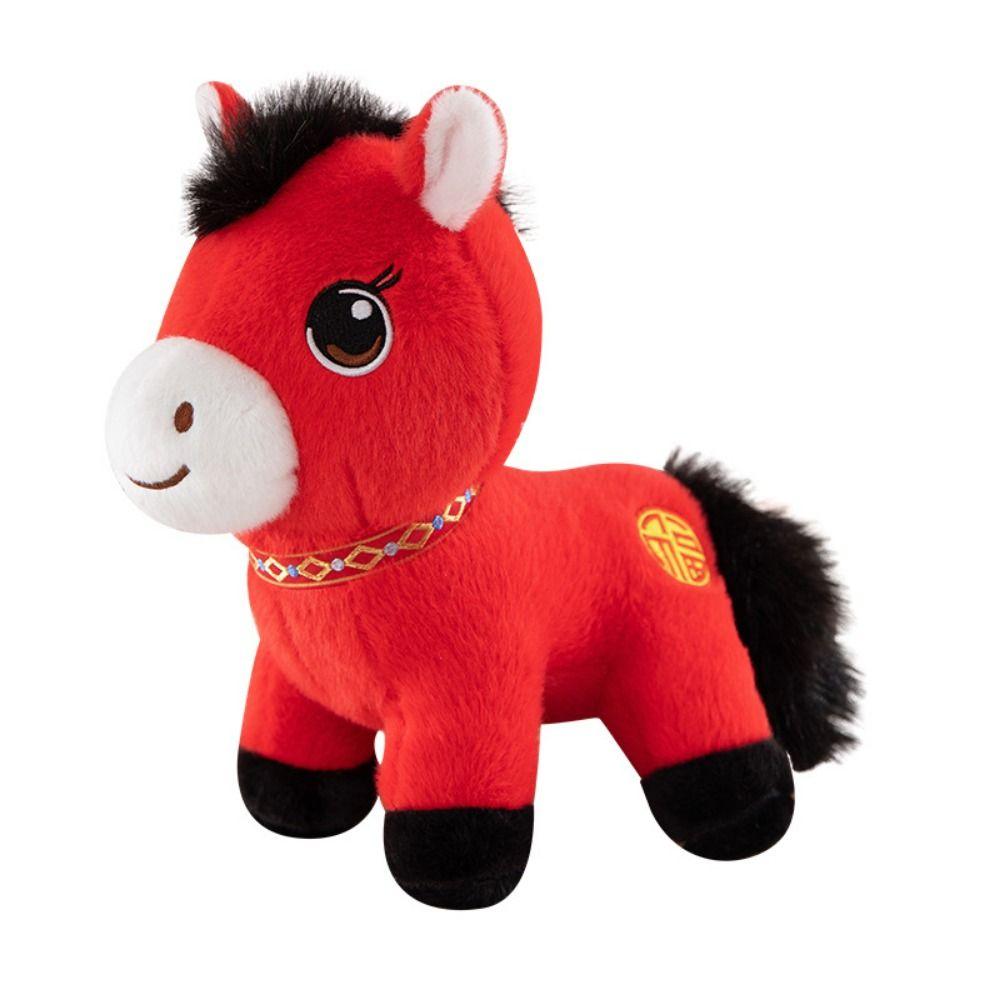 Red Color Horse Plush Toy Pp Cotton Filling Zodiac Pony Figurine  Year of Horse