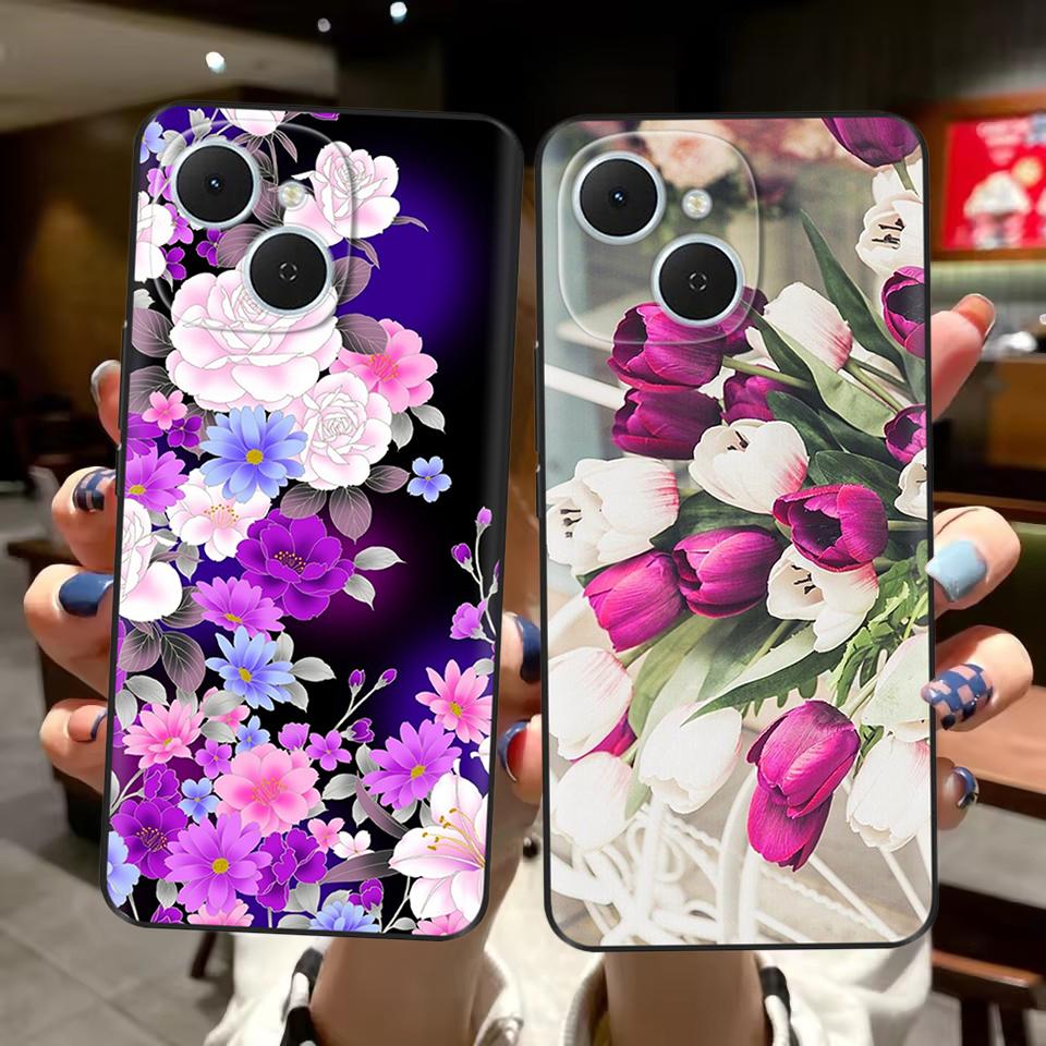 For Tecno Spark 40C Case Flowers Soft Silicone TPU Phone Cases For Tecno Spark 40C Shockproof Cool Wolf Flowers Protective Cover