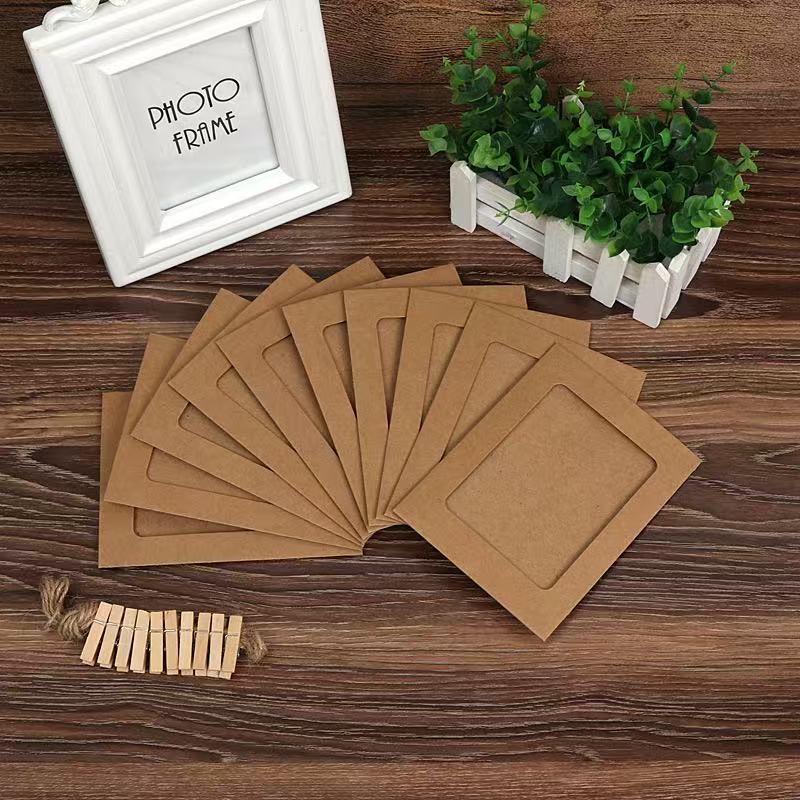 Runtowo 10pcs Paper Frame with Clips ,Diy Photo Frames Hanging ,Wedding Valentine's Day Anniversary Birthday Party Flag