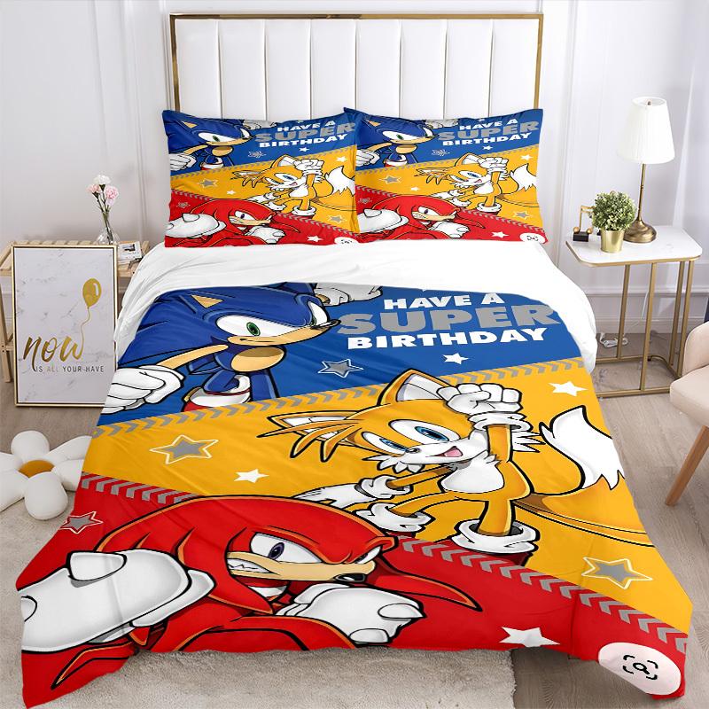 3pcs Sonic the Hedgehog Bedding Set. Soft and Comfortable with No Core Included (1x Duvet Cover + 2x Pillow Covers) yy251010216