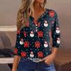 Women's T Shirt Tee Christmas Printed Button 3/4 Sleeve Tunic Daily Weekend Fashion Basic V- Neck Regular Top