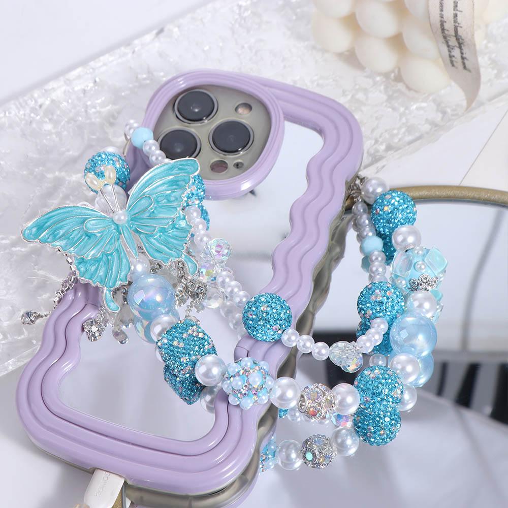 Glitter Rhinestone Phone Chain Pearl Beaded Cell Phone Lanyard Backpack Pendant