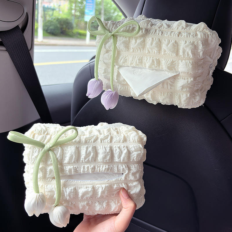 Soft Car Tulip Tissue Box Holder Universal Auto Seat Back Organizer Stylish Cute Interior Accessories For Cars With Multiple Placement Options