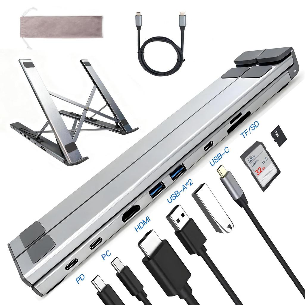Universal 4K Multi-function USB-C Docking Station & Stand for Laptops, Tablets, and Phones
