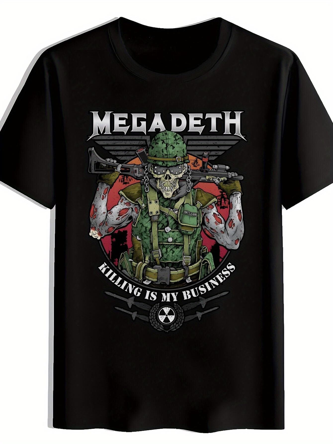T-shirt Black Skull & Camouflage Print - Megadeth Graphic L