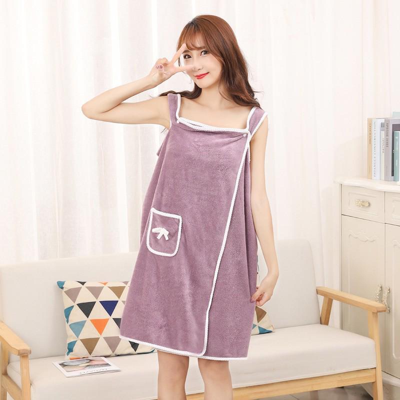 Soft Coral Fleece Wearable Bath Skirt with Bow and Pocket