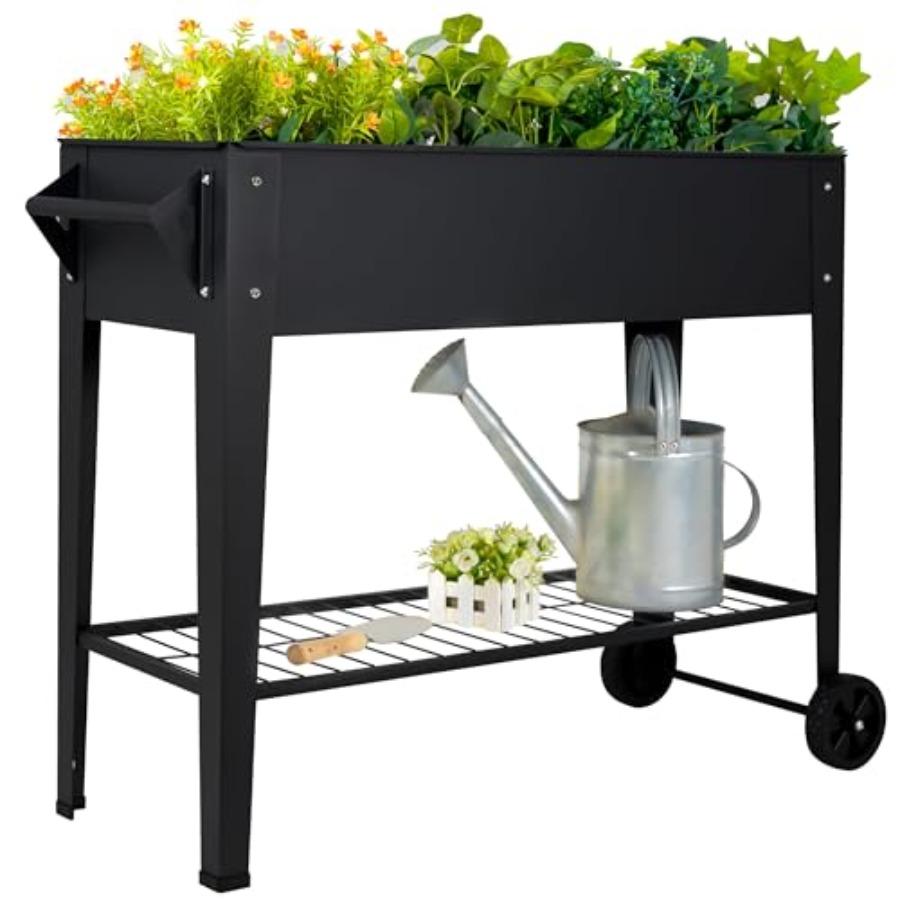 

32 Tall Raised Garden Bed with Wheels Shelf for Outdoor Patio-Balcony-Backyard Use Anti-Rust Steel Planter Box in Black 400LBS United States