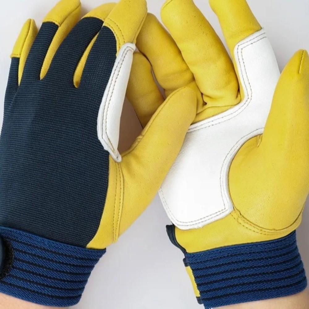 1 pair Thickened Leather Work Gloves Tough Grip Protective Gloves Labor Insurance Gloves  Gardening
