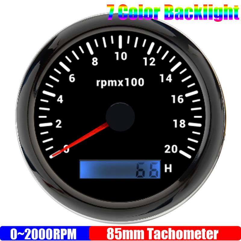 0~12000R/min,0~2000RPM 85mm Tachometer 7 Color Backlight Pointer Tacho Gauge Waterproof for Auto Car Boat Yacht RV 12V24V