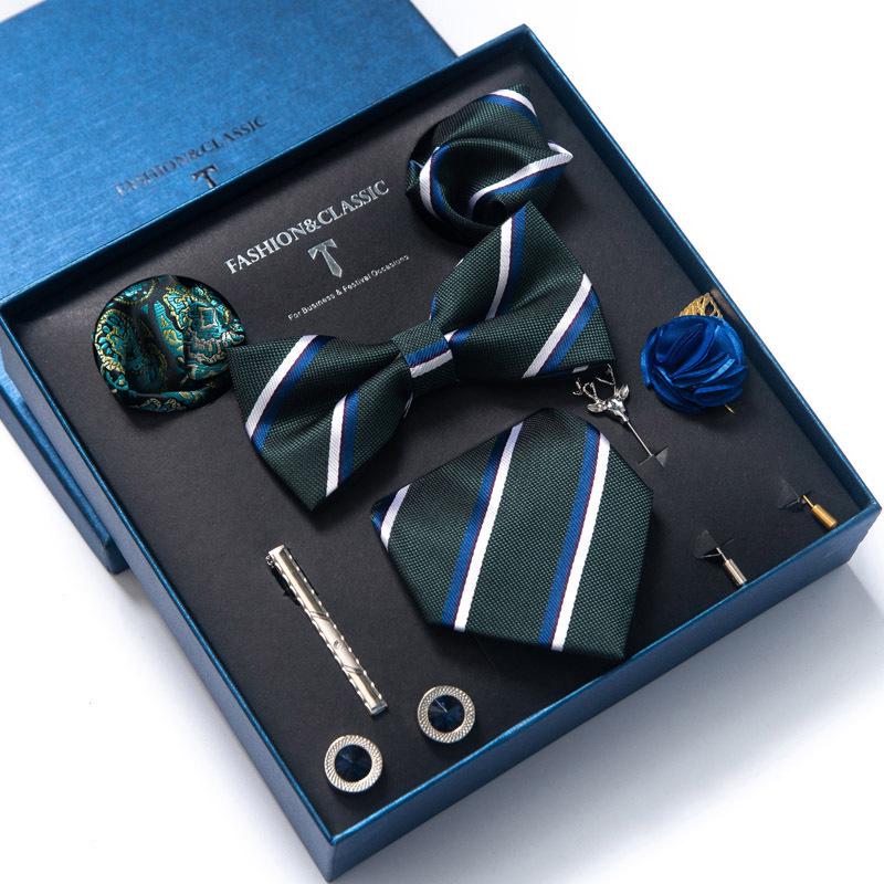 Men's 8-Piece Formal Accessory Set: Bow Tie, Corsage, Brooch, Cufflinks for Weddings.