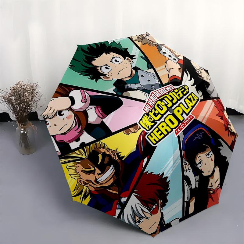 1pc My Hero Academia HERO PLAZA Automatic Folding Umbrella, Portable 3-Fold Design, 8-Bone Iron Frame Outdoor Umbrella, Perfect Gift for Fans, Travele