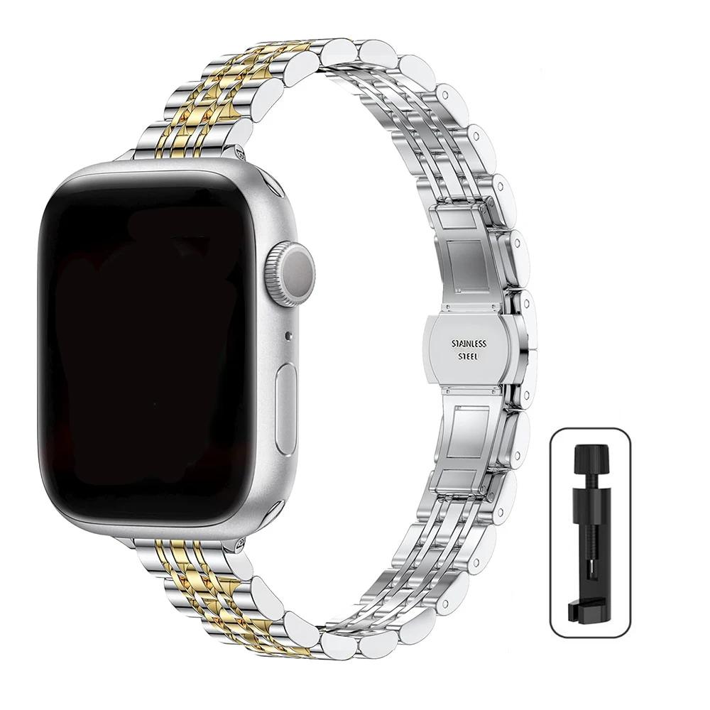 Classic Stainless Steel Slim Band For Apple Watch Strap Ultra 49mm 45mm 44mm 42mm 41mm 40mm 38mm For Iwatch Series 9/8/7/6/5/4/3/2/1/SE