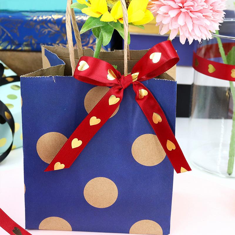 36  Yard Ribbon Gift 2.5CM Easy-to-Tie Heart Length-Sufficient Polyester Fade-Resistant Premium DIY-Friendly Foil-Stamped Durable