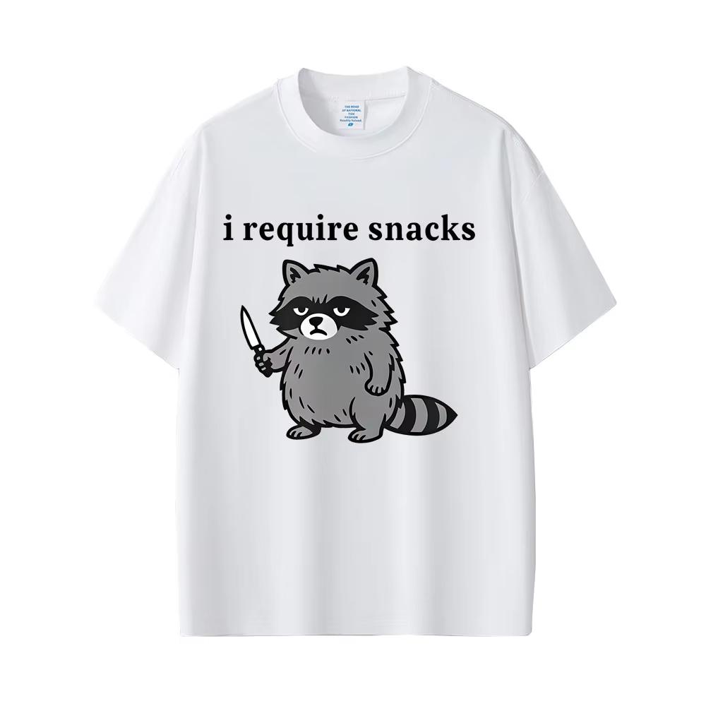 2026 I Require Snacks Raccoon Funny Meme Tshirt Men Women Casual Humor Style T Shirts Mens Cotton Vintage Tshirts Streetwear