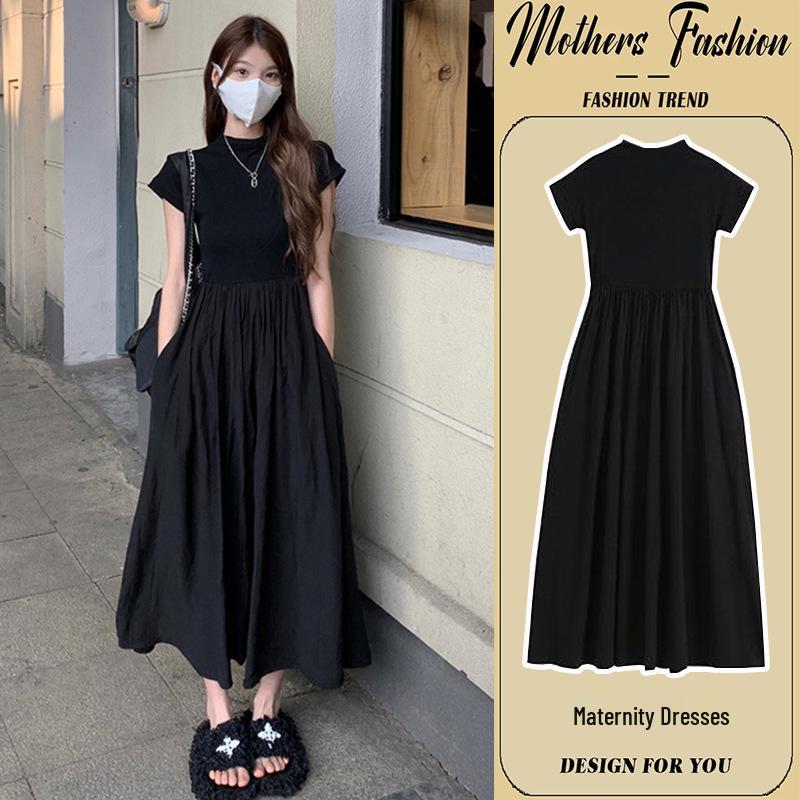 2023 Summer Maternity Goddess Style Mid-length Little Black Dress, Hepburn A-line Skirt M