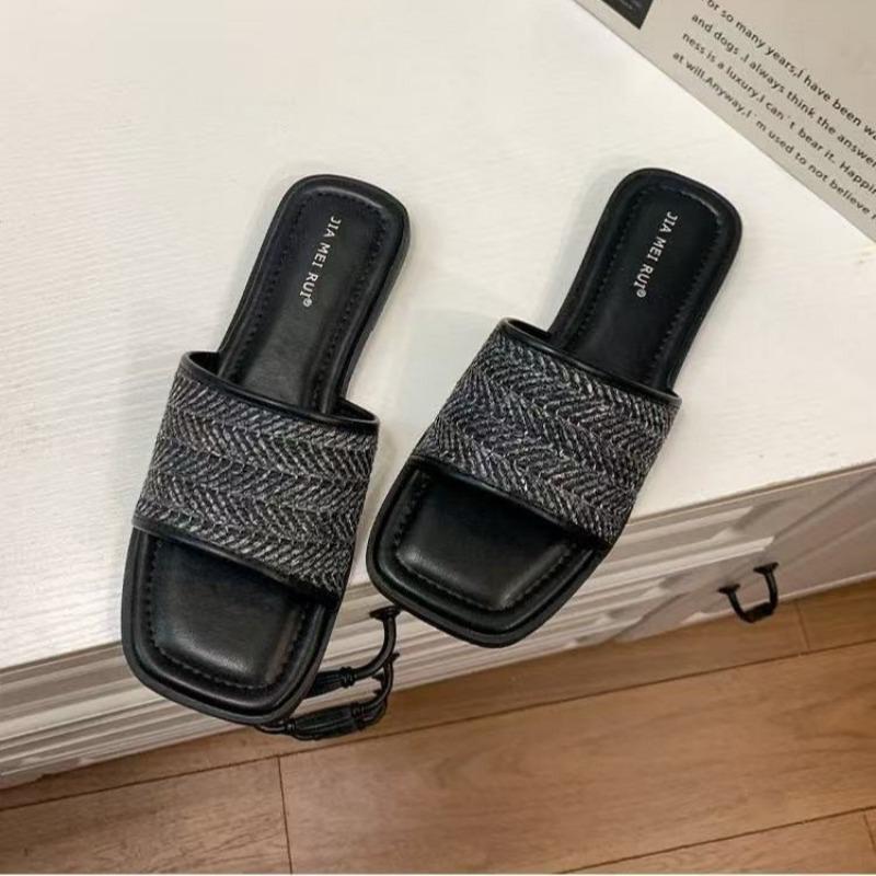One-word Shoes for Women To Wear In Summer, New Beach Seaside Vacation Woven Flat-bottomed Cool Slippers