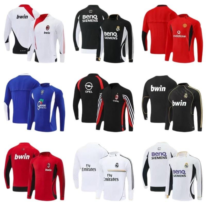 Vintage Football Training Jersey AC Milan Man U Brazil Long Short Sleeve Soccer T-Shirt
