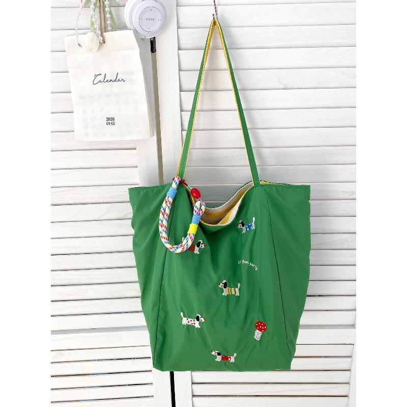 Early spring new dopamine double-sided shoulder bag cute dachshund dog embroidered canvas bag small fresh nylon underarm bag