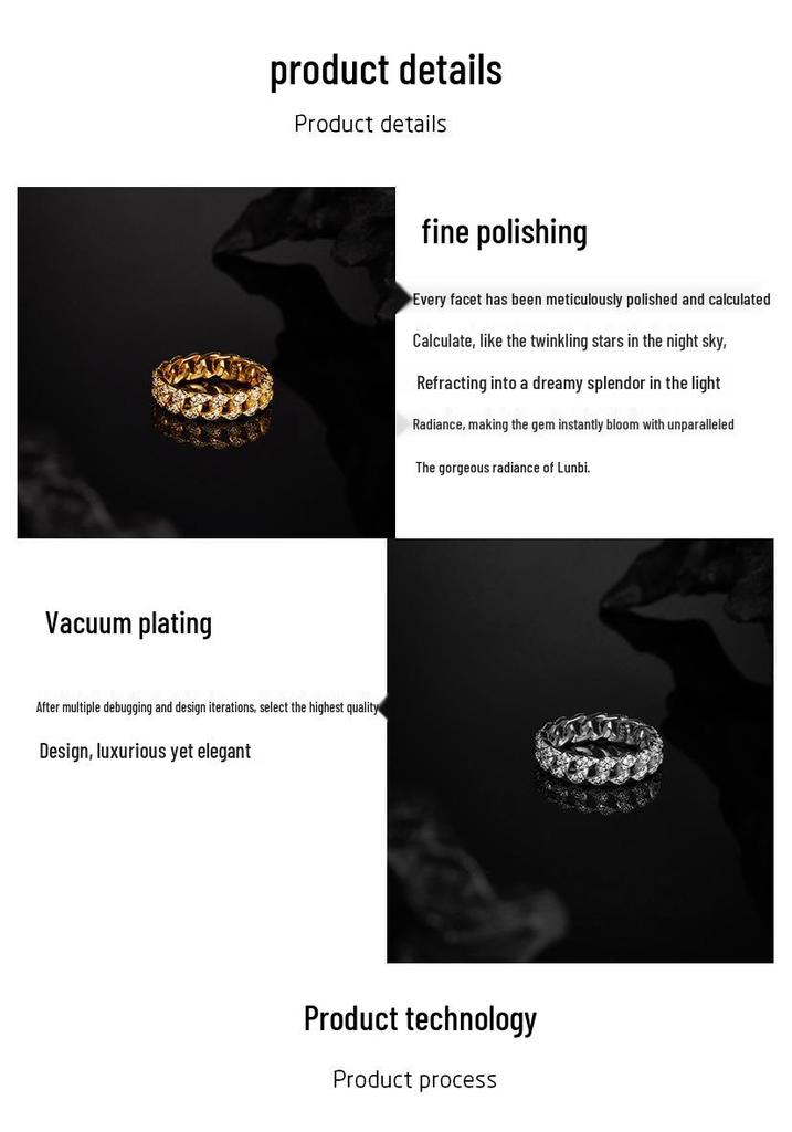 Men's Trendy Cuban Chain Zirconia Ring - Hip Hop Style, Super Cool Finger Jewelry for Couples.